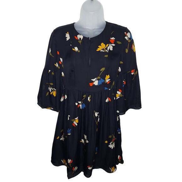 Joie Avari Silk Babydoll Dress XS Black Dark Floral Boho Romantic Mini Dainty - Picture 3 of 15